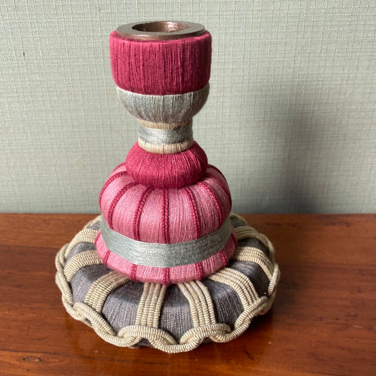 Small low pink and green trimming candlestick