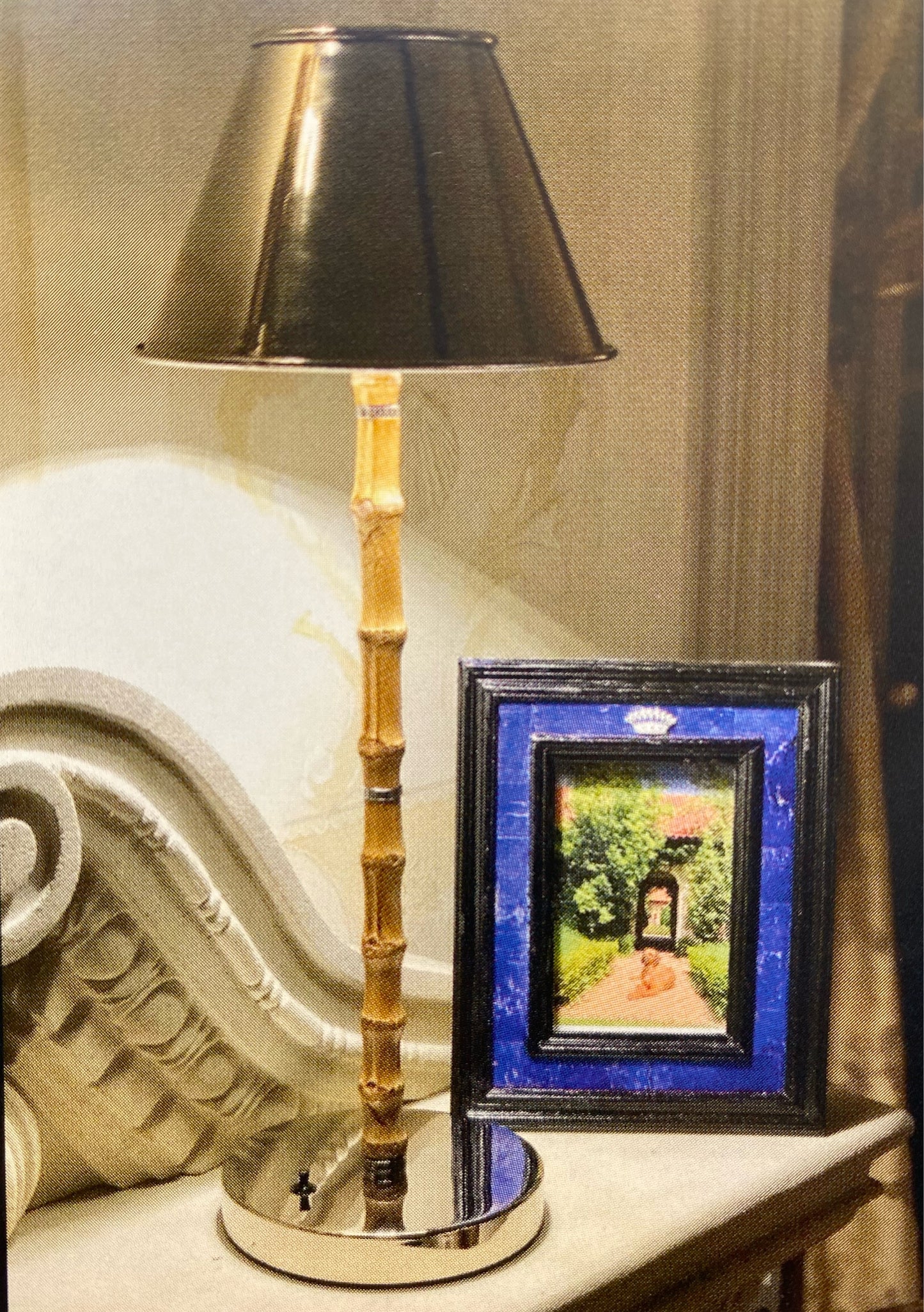 Lampada ricaricabile da tavolo in bambù e acciaio cm 52