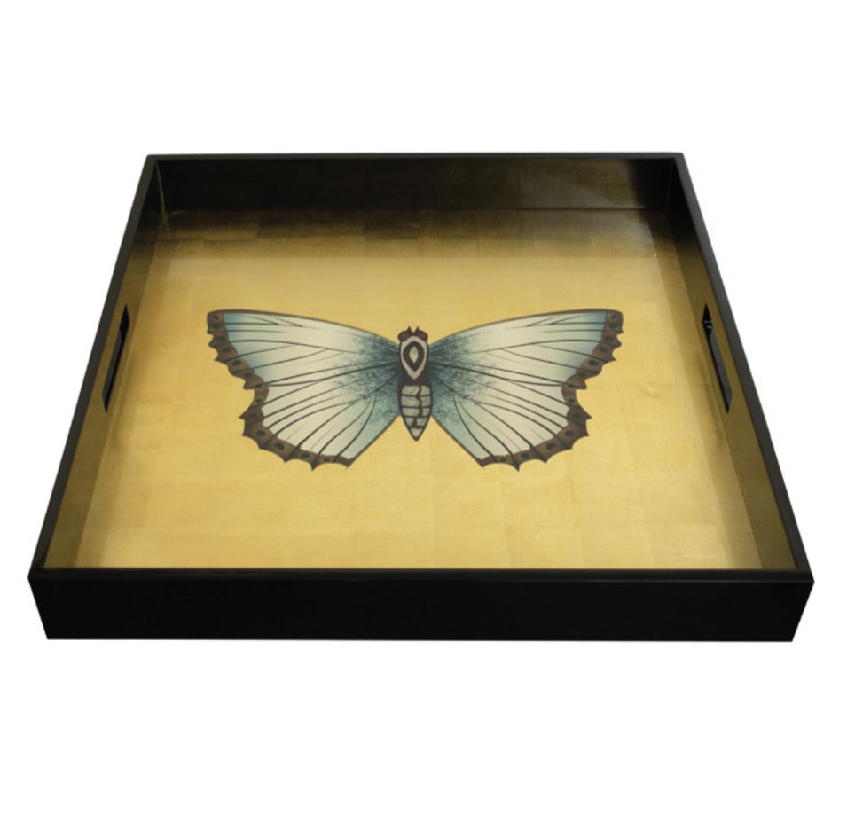Vassoio quadrato in metallo laccato farfalle