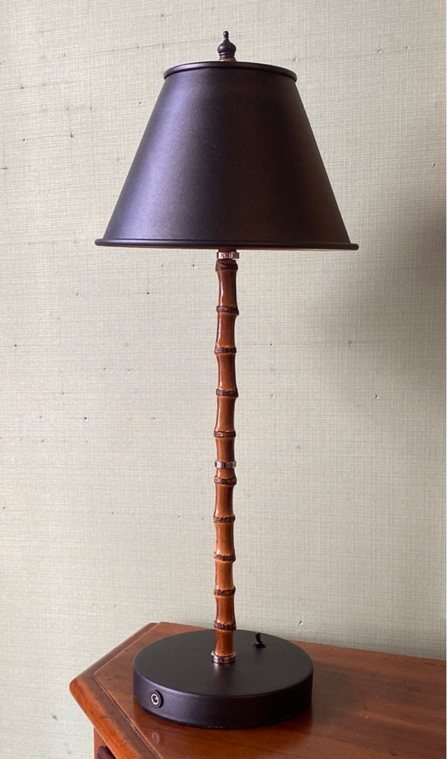 Lampada  da tavolo senza fili  in bambù e acciaio black finish cm 52