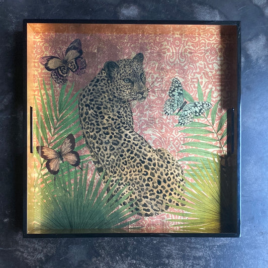 Lacquered leopard square tray