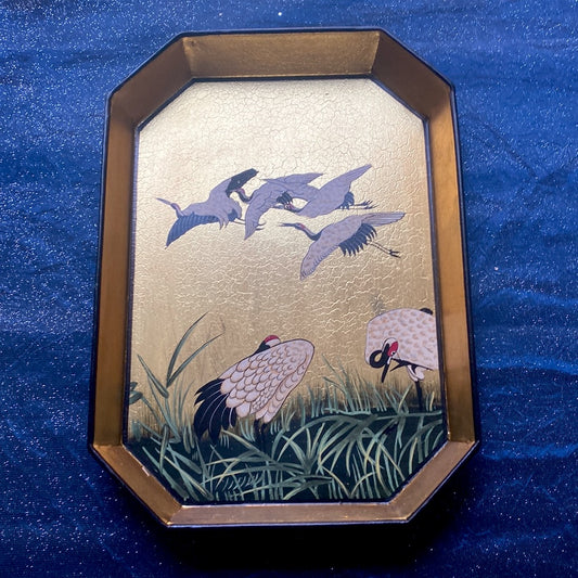 Herons gold lacquered metal tray