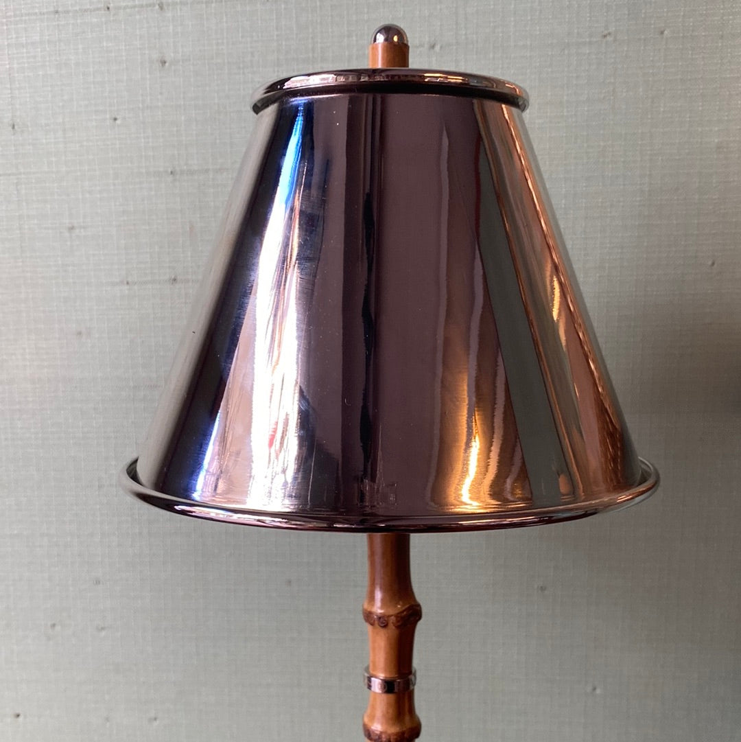 Lampada ricaricabile senza fili da tavolo in bambù e acciaio cm 52 base quadra