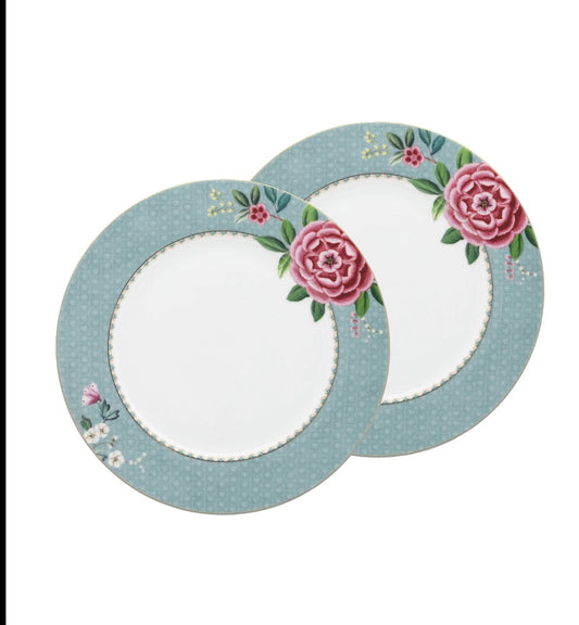 Set de 2 assiettes plates Blushing Birds Assiette plate en céramique bleue, Ø26,5 cm