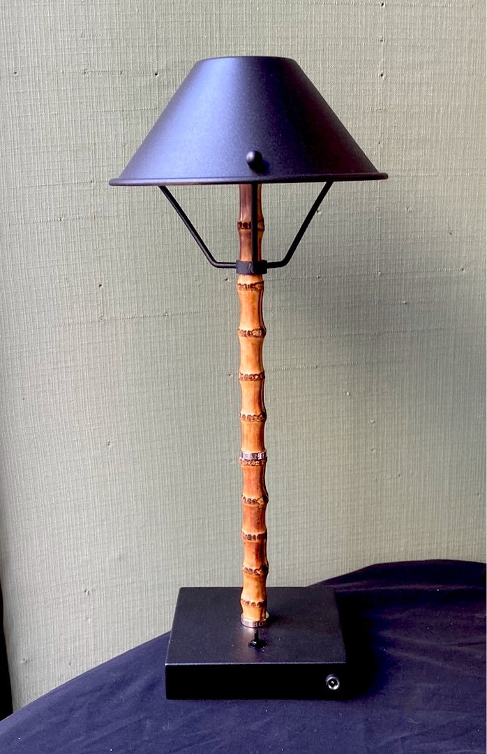 Lampada ricaricabile da tavolo  in bambù senza fili cm 40 finitira nera Alphonso